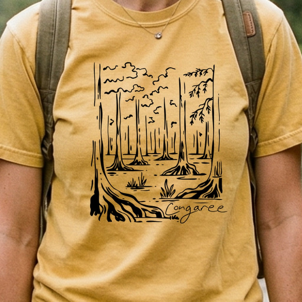 Congaree National Park Line Drawing Cotton T-Shirt