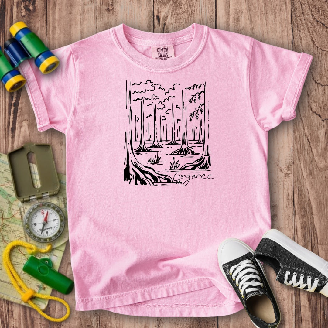 Congaree National Park Line Drawing Kids Cotton T-Shirt
