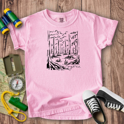 Congaree National Park Line Drawing Kids Cotton T-Shirt
