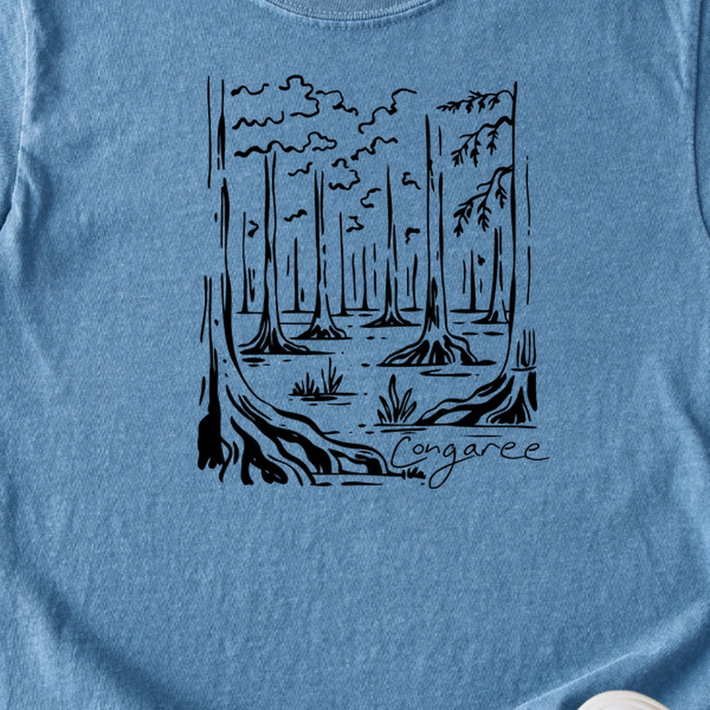 Congaree National Park Line Drawing Kids Cotton T-Shirt