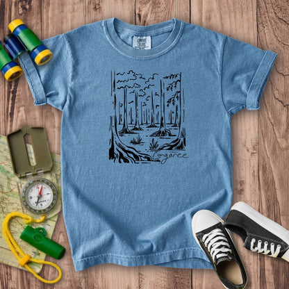 Congaree National Park Line Drawing Kids Cotton T-Shirt