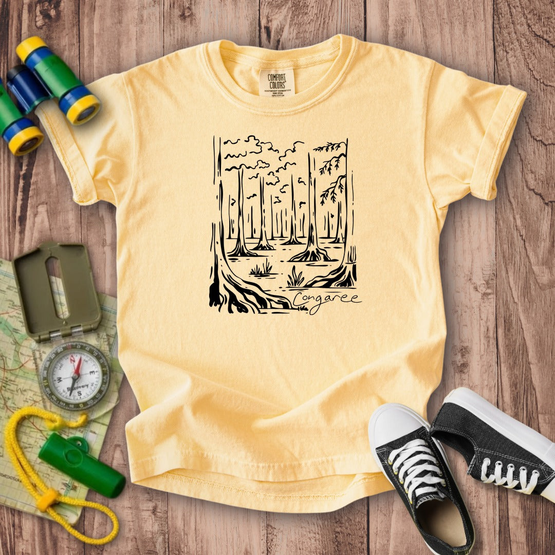 Congaree National Park Line Drawing Kids Cotton T-Shirt