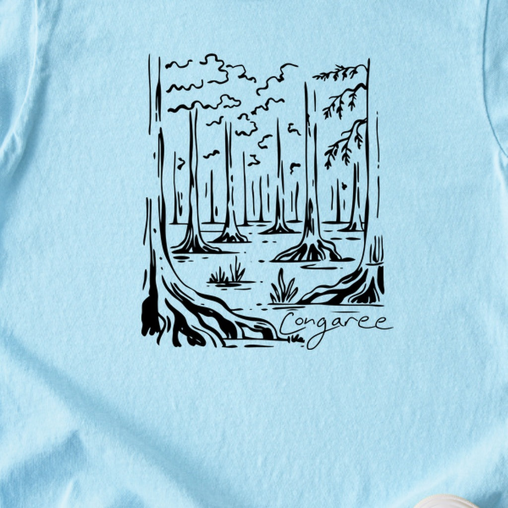 Congaree National Park Line Drawing Kids Cotton T-Shirt