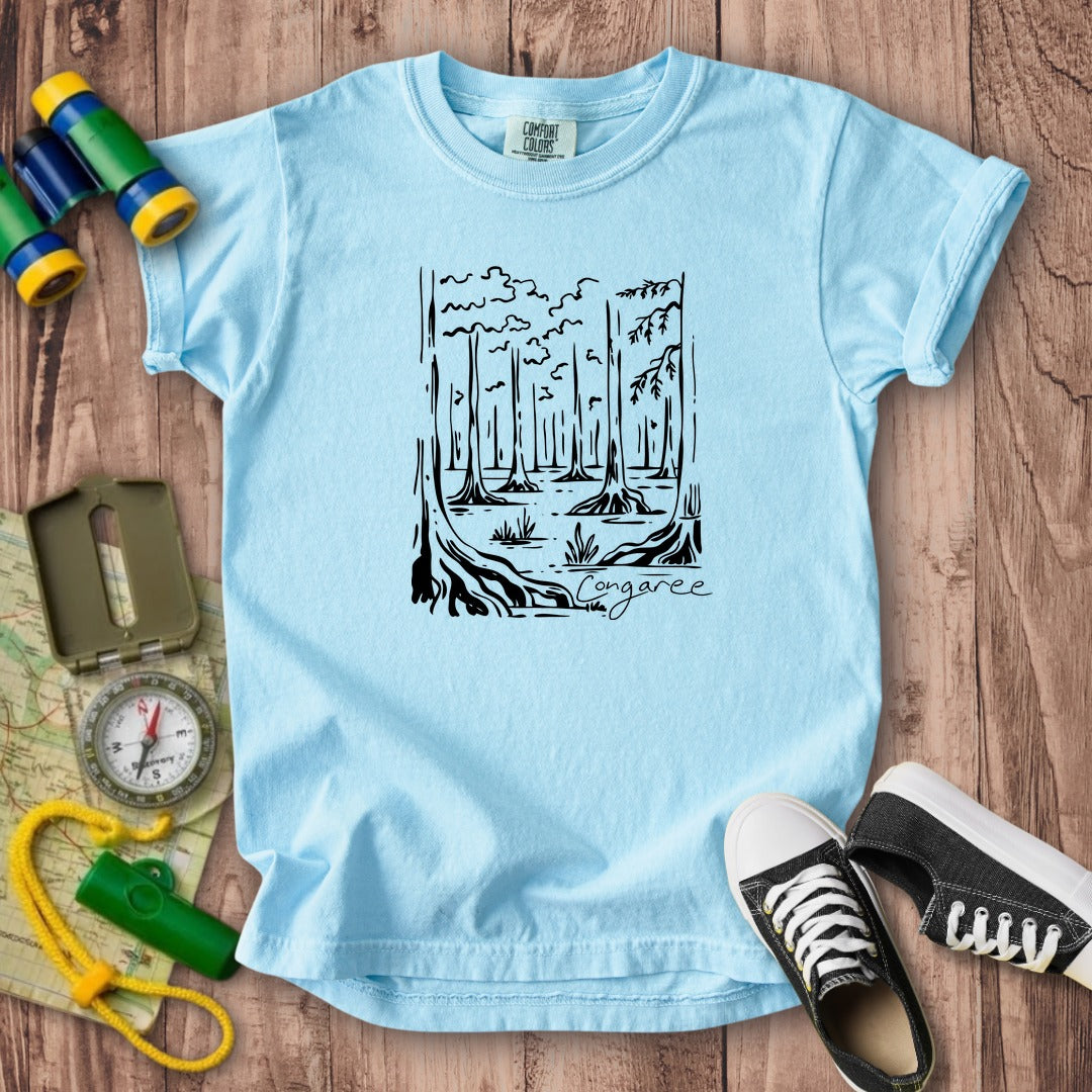 Congaree National Park Line Drawing Kids Cotton T-Shirt