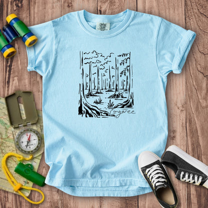 Congaree National Park Line Drawing Kids Cotton T-Shirt