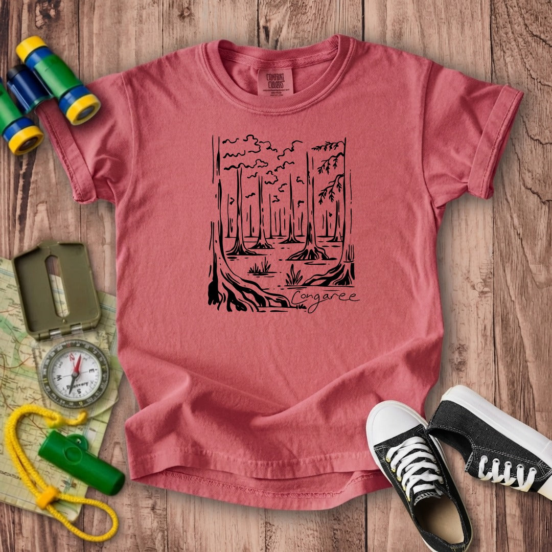 Congaree National Park Line Drawing Kids Cotton T-Shirt