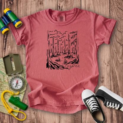 Congaree National Park Line Drawing Kids Cotton T-Shirt