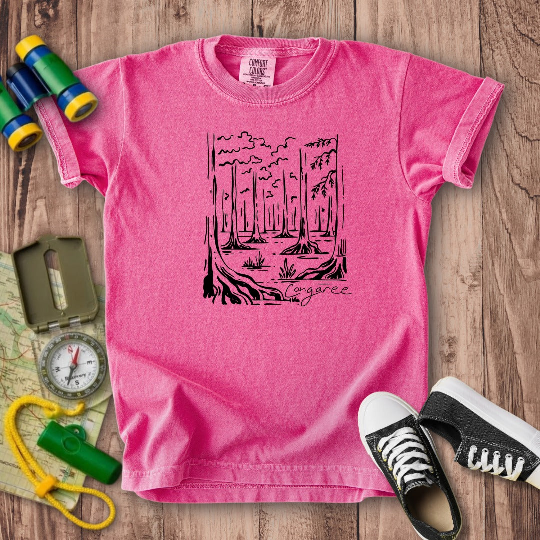 Congaree National Park Line Drawing Kids Cotton T-Shirt