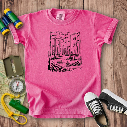 Congaree National Park Line Drawing Kids Cotton T-Shirt