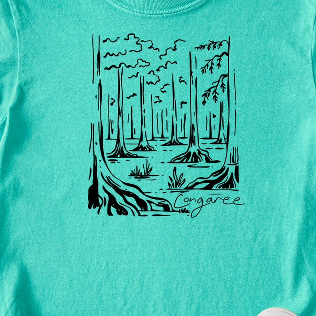 Congaree National Park Line Drawing Kids Cotton T-Shirt