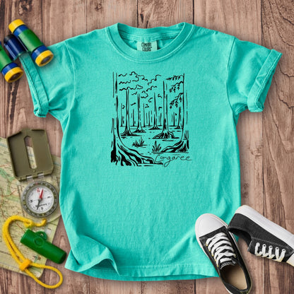 Congaree National Park Line Drawing Kids Cotton T-Shirt