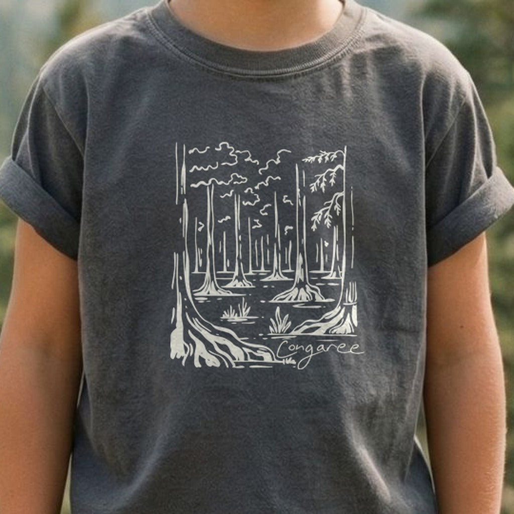 Congaree National Park Line Drawing Kids Cotton T-Shirt