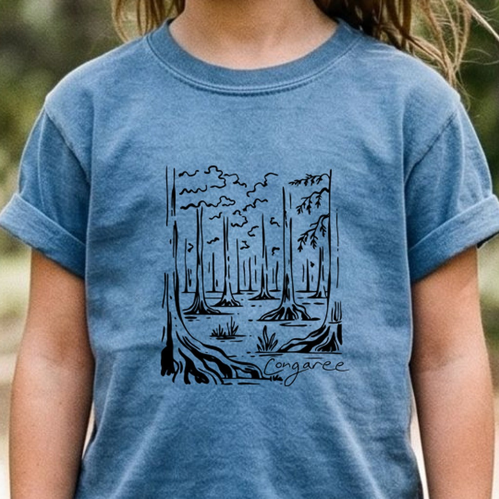 Congaree National Park Line Drawing Kids Cotton T-Shirt