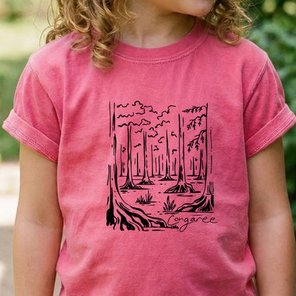 Congaree National Park Line Drawing Kids Cotton T-Shirt