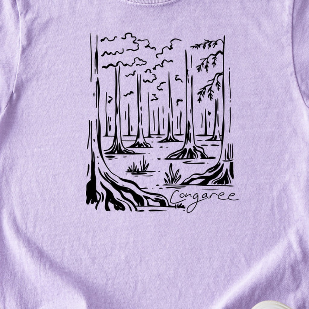 Congaree National Park Line Drawing Kids Cotton T-Shirt