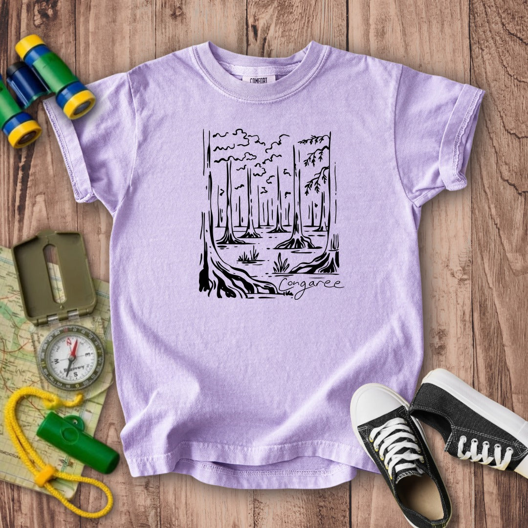 Congaree National Park Line Drawing Kids Cotton T-Shirt