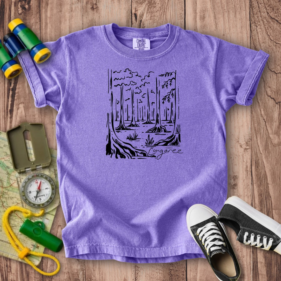Congaree National Park Line Drawing Kids Cotton T-Shirt