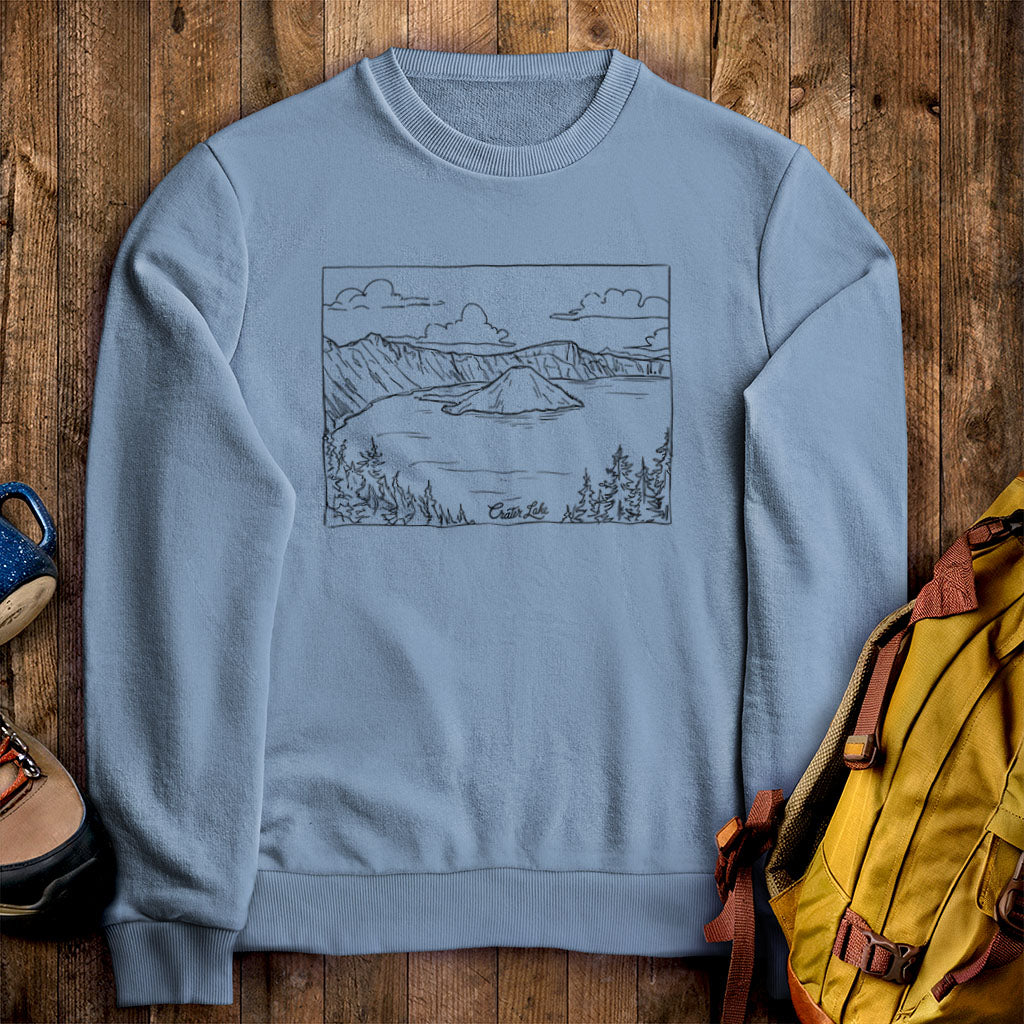 Crater Lake Line Drawing Crewneck Sweatshirt