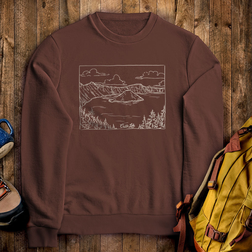 Crater Lake Line Drawing Crewneck Sweatshirt