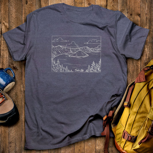 Crater Lake Line Drawing T-Shirt