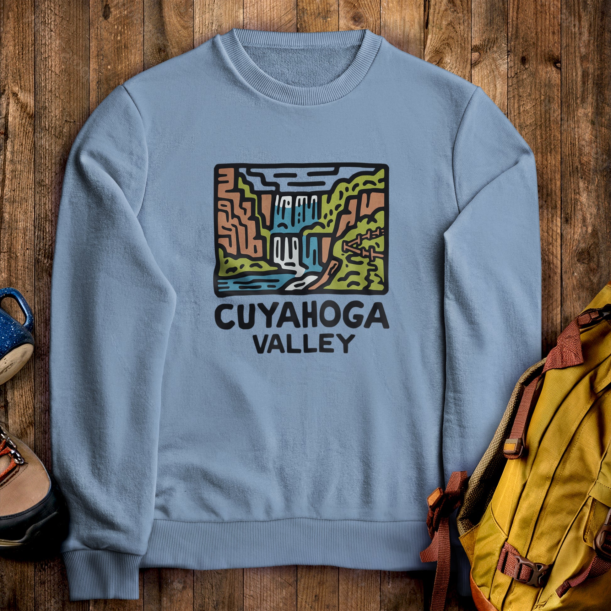 Cuyahoga Valley National Park Crewneck Sweatshirt Stone Blue Adventure and Outdoors Themed Sweatshirt