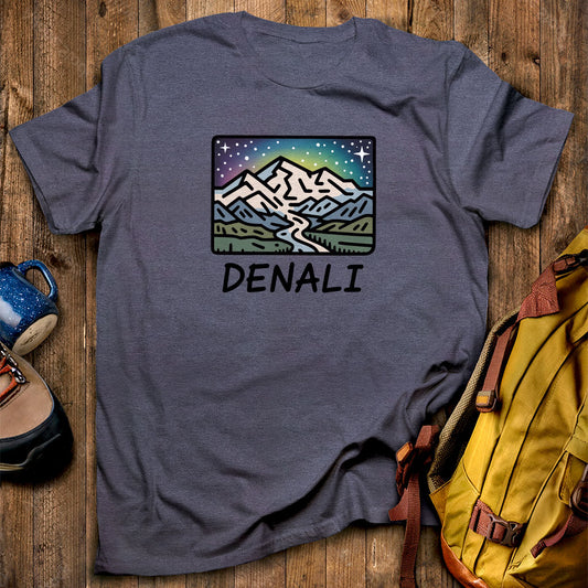 Denali at Night T-Shirt Heather Navy Adventure and Outdoors Themed T-Shirt