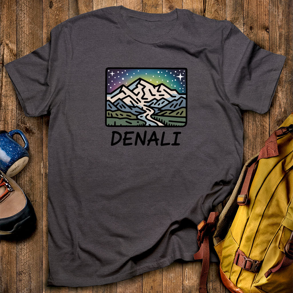 Denali at Night T-Shirt Dark Heather Adventure and Outdoors Themed T-Shirt