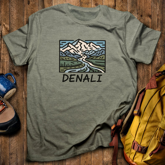 Denali National Park T-Shirt Heather Military Green Adventure and Outdoors Themed T-Shirt