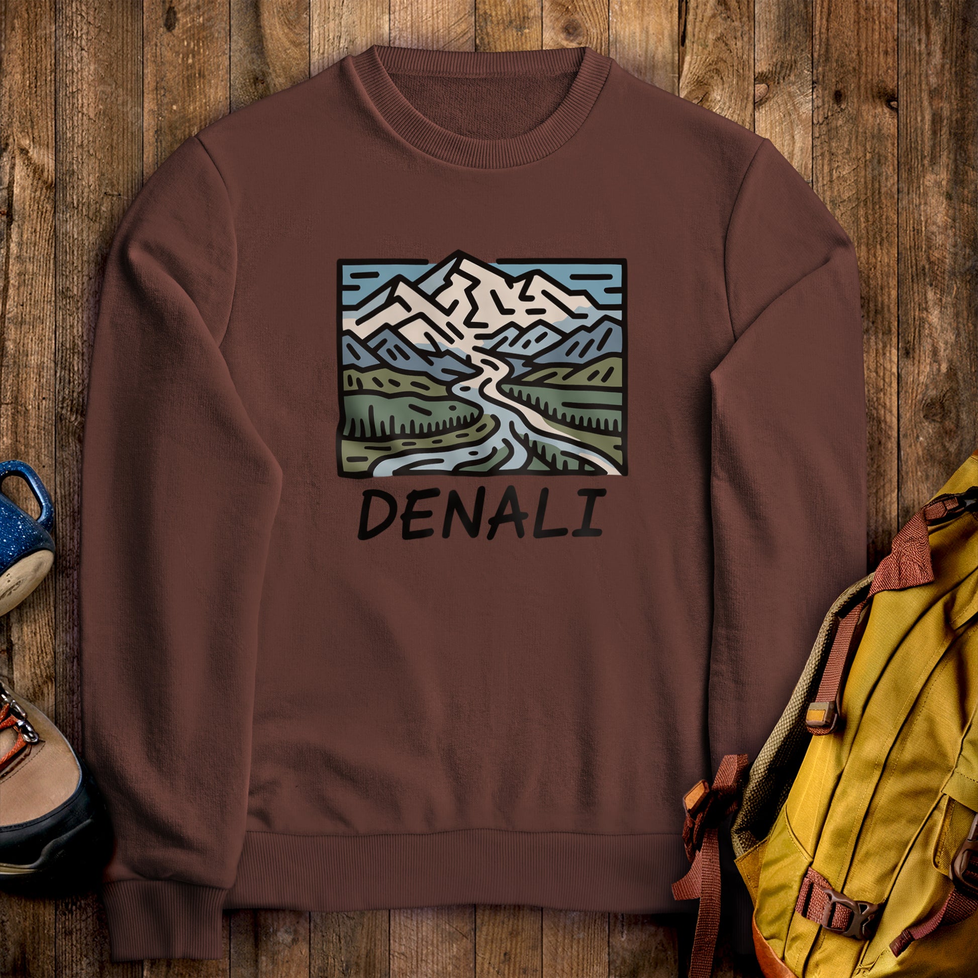 Denali National Park Crewneck Sweatshirt Cocoa Adventure and Outdoors Themed Sweatshirt