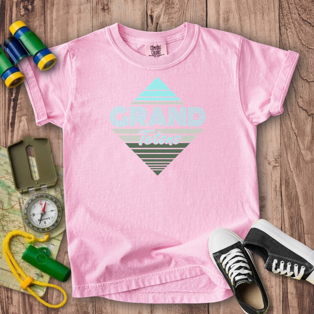 Diamond Retro Grand Tetons Kids Cotton T-Shirt