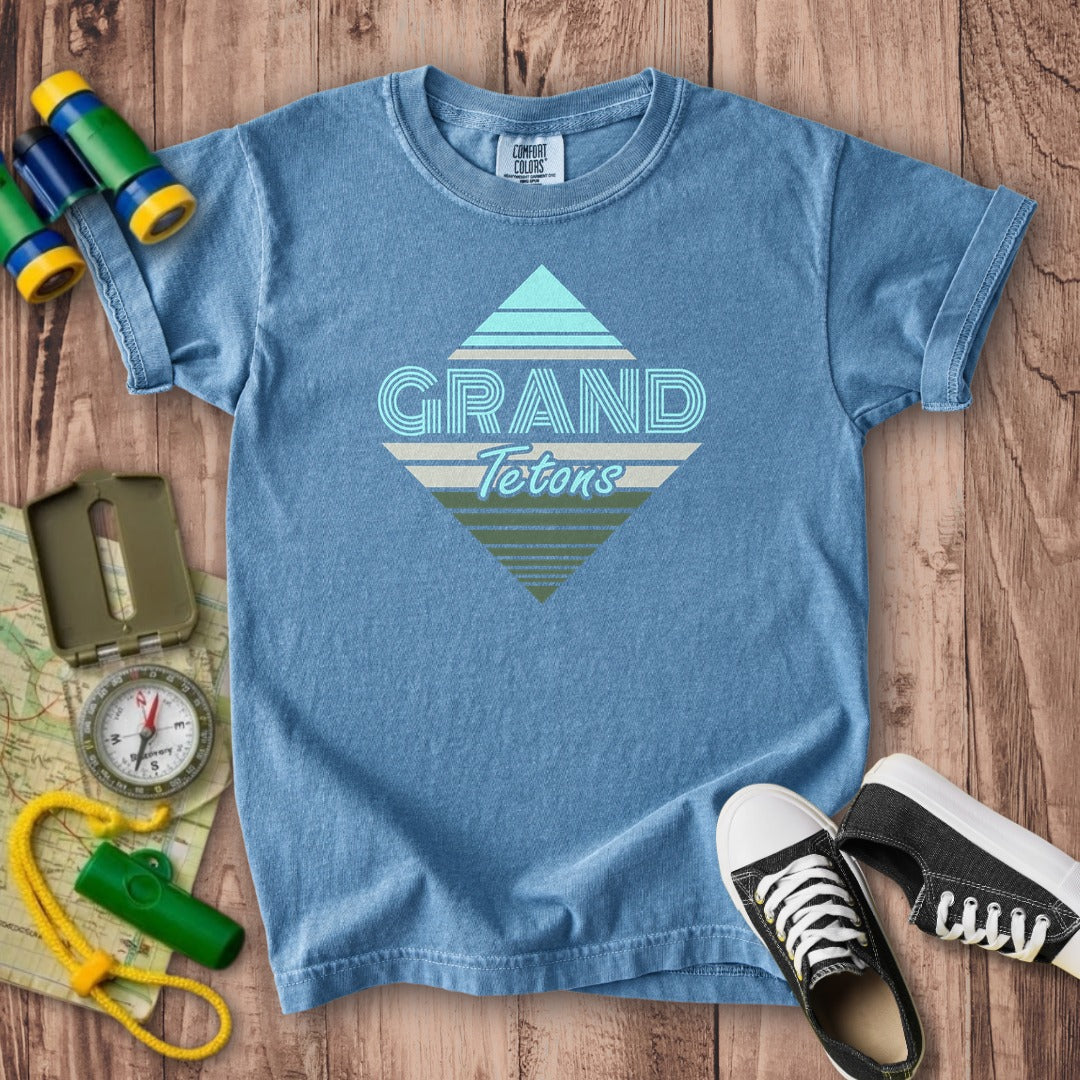 Diamond Retro Grand Tetons Kids Cotton T-Shirt