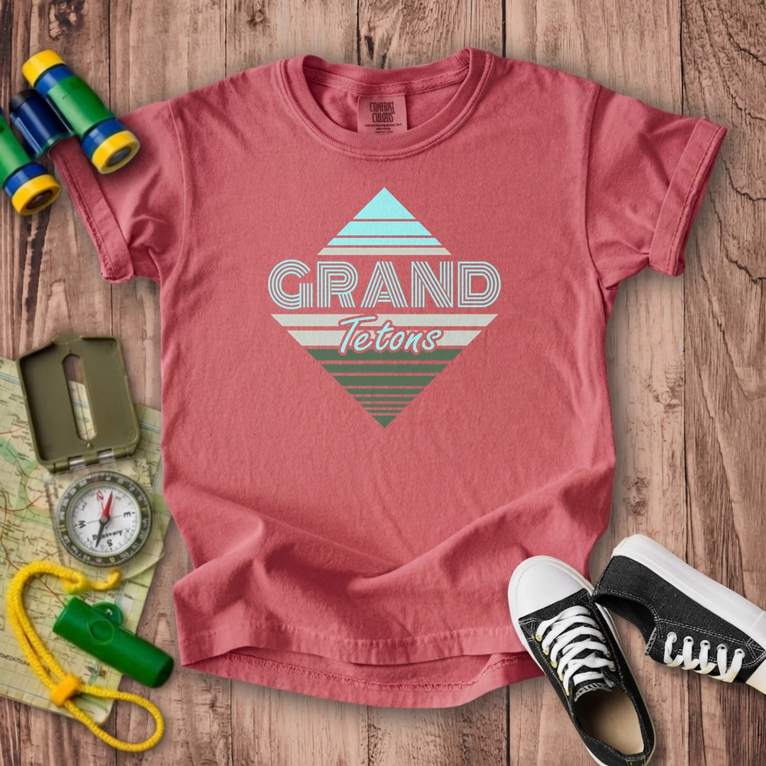 Diamond Retro Grand Tetons Kids Cotton T-Shirt