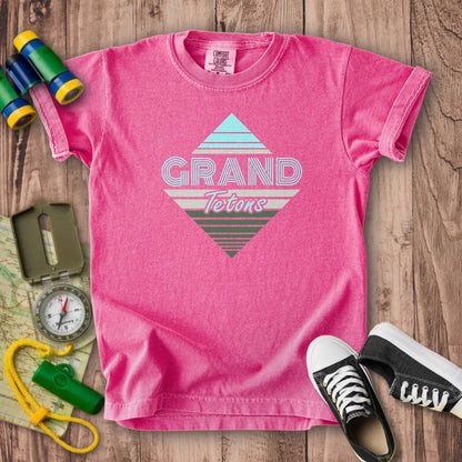Diamond Retro Grand Tetons Kids Cotton T-Shirt