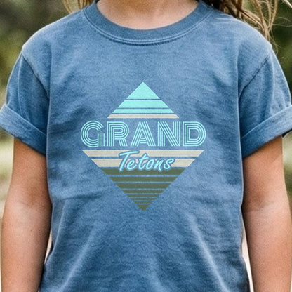 Diamond Retro Grand Tetons Kids Cotton T-Shirt