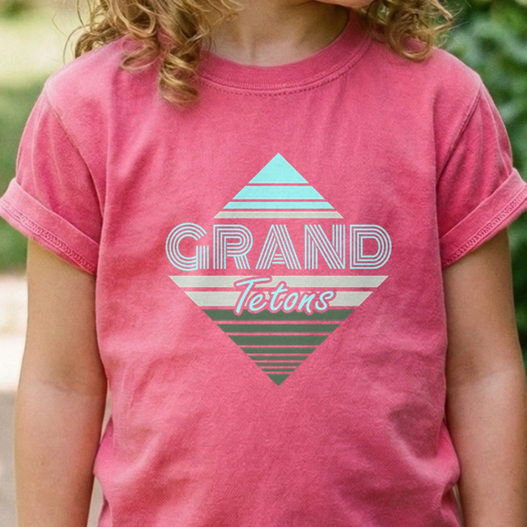 Diamond Retro Grand Tetons Kids Cotton T-Shirt