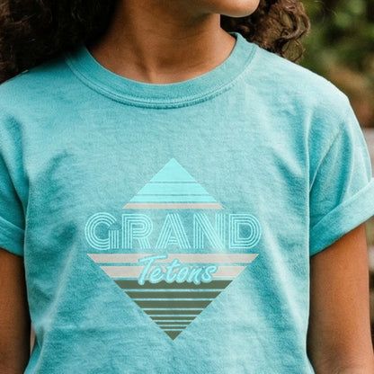 Diamond Retro Grand Tetons Kids Cotton T-Shirt