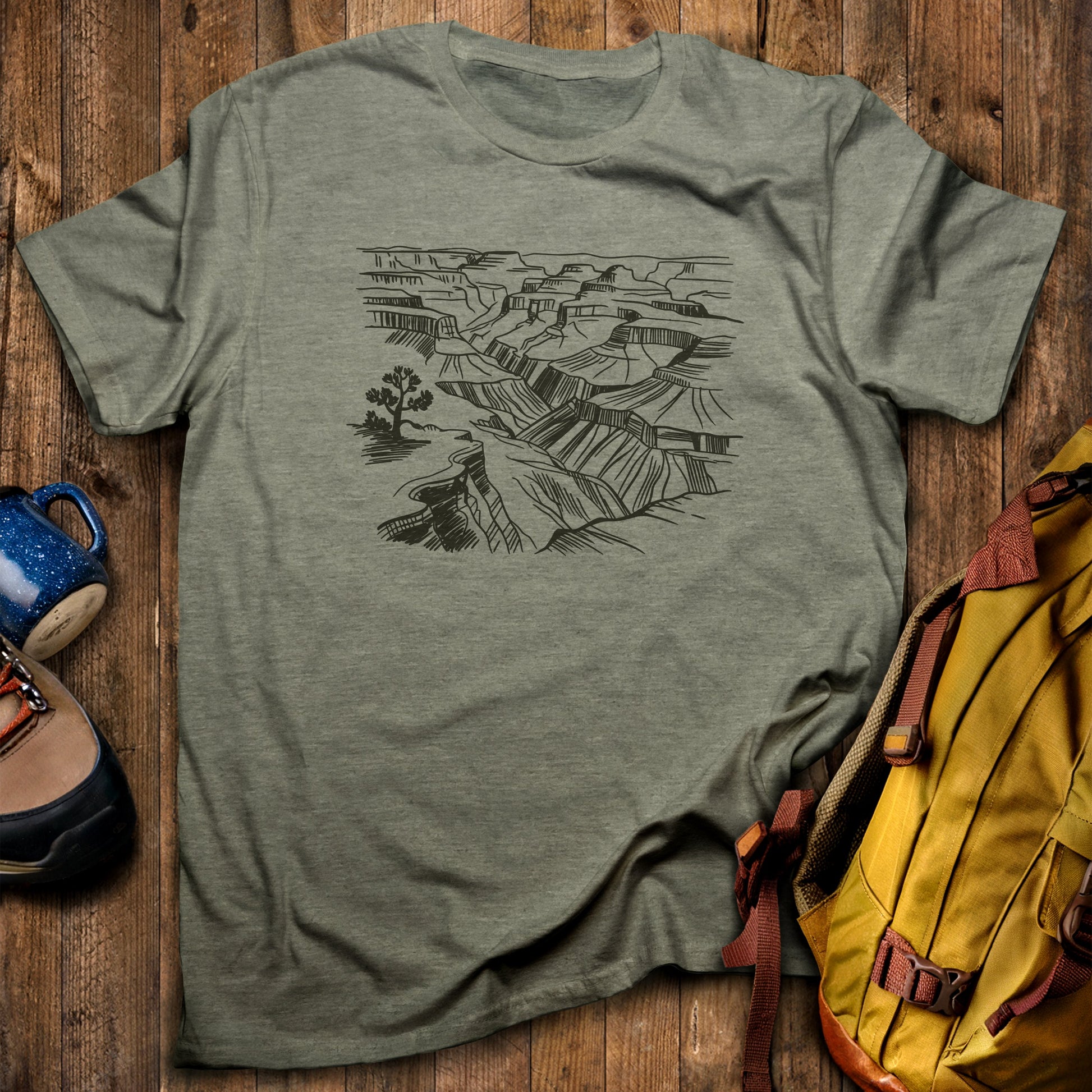 Grand Canyon Doodle T-Shirt Heather Military Green Adventure and Outdoors Themed T-Shirt