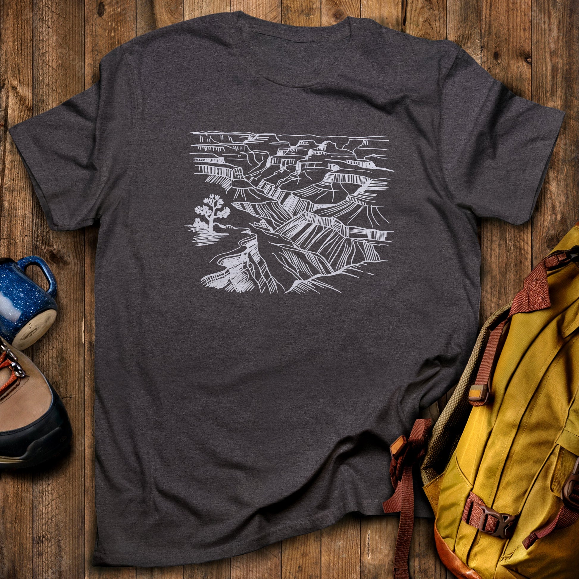 Grand Canyon Doodle T-Shirt Dark Heather Adventure and Outdoors Themed T-Shirt