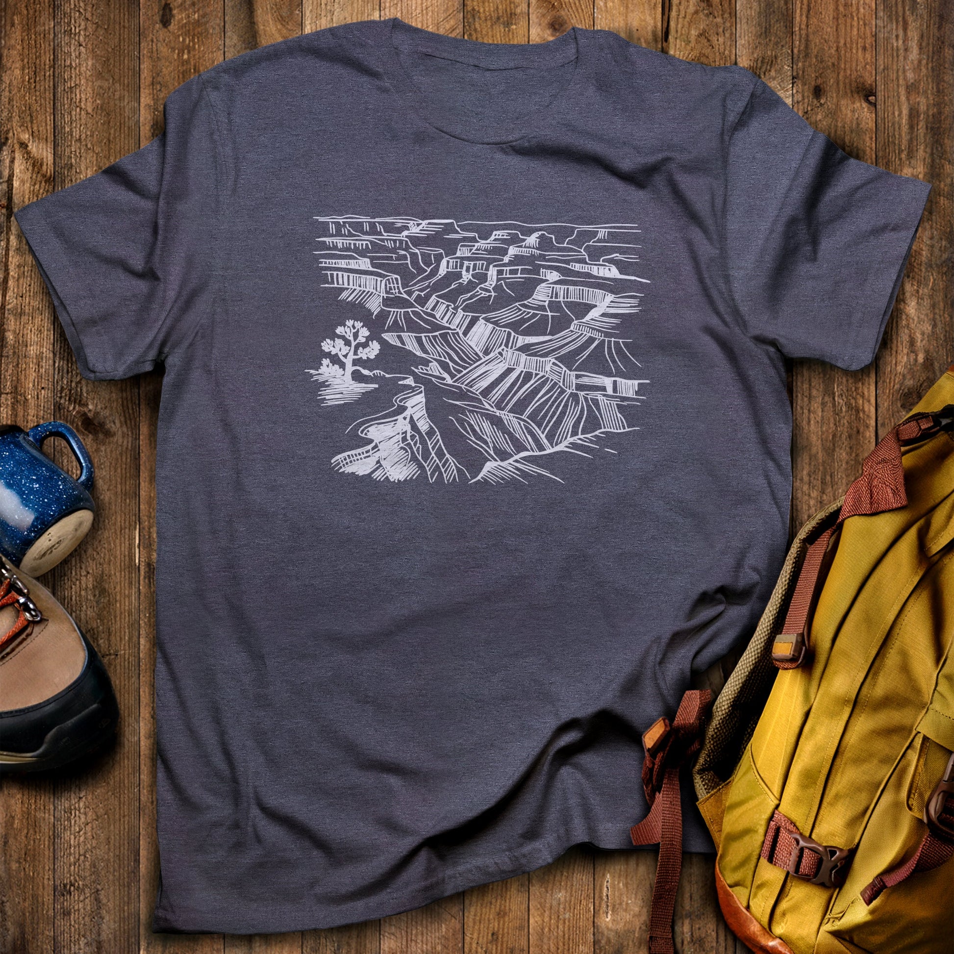 Grand Canyon Doodle T-Shirt Heather Navy Adventure and Outdoors Themed T-Shirt