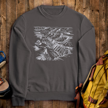 Grand Canyon Doodle Crewneck Sweatshirt Charcoal Adventure and Outdoors Themed Sweatshirt