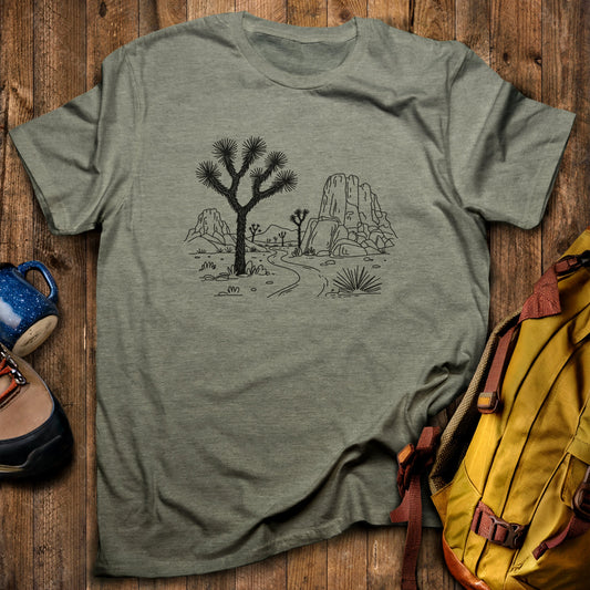 Joshua Tree Doodle T-Shirt Heather Military Green Adventure and Outdoors Themed T-Shirt
