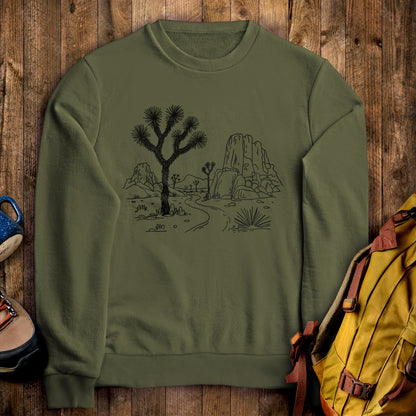 Joshua Tree Doodle Crewneck Sweatshirt Military Green Adventure and Outdoors Themed Sweatshirt