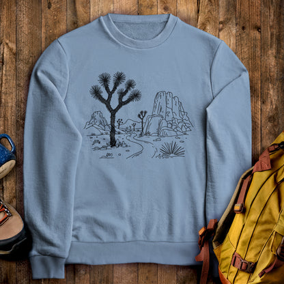 Joshua Tree Doodle Crewneck Sweatshirt Stone Blue Adventure and Outdoors Themed Sweatshirt