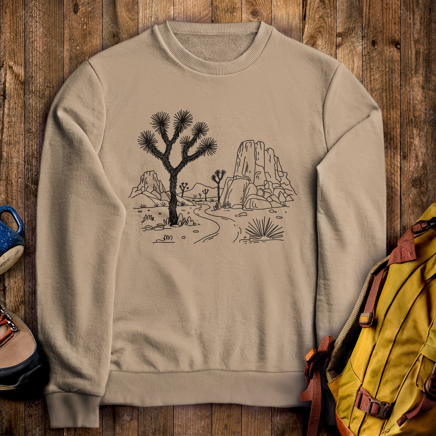 Joshua Tree Doodle Crewneck Sweatshirt Sand Adventure and Outdoors Themed Sweatshirt