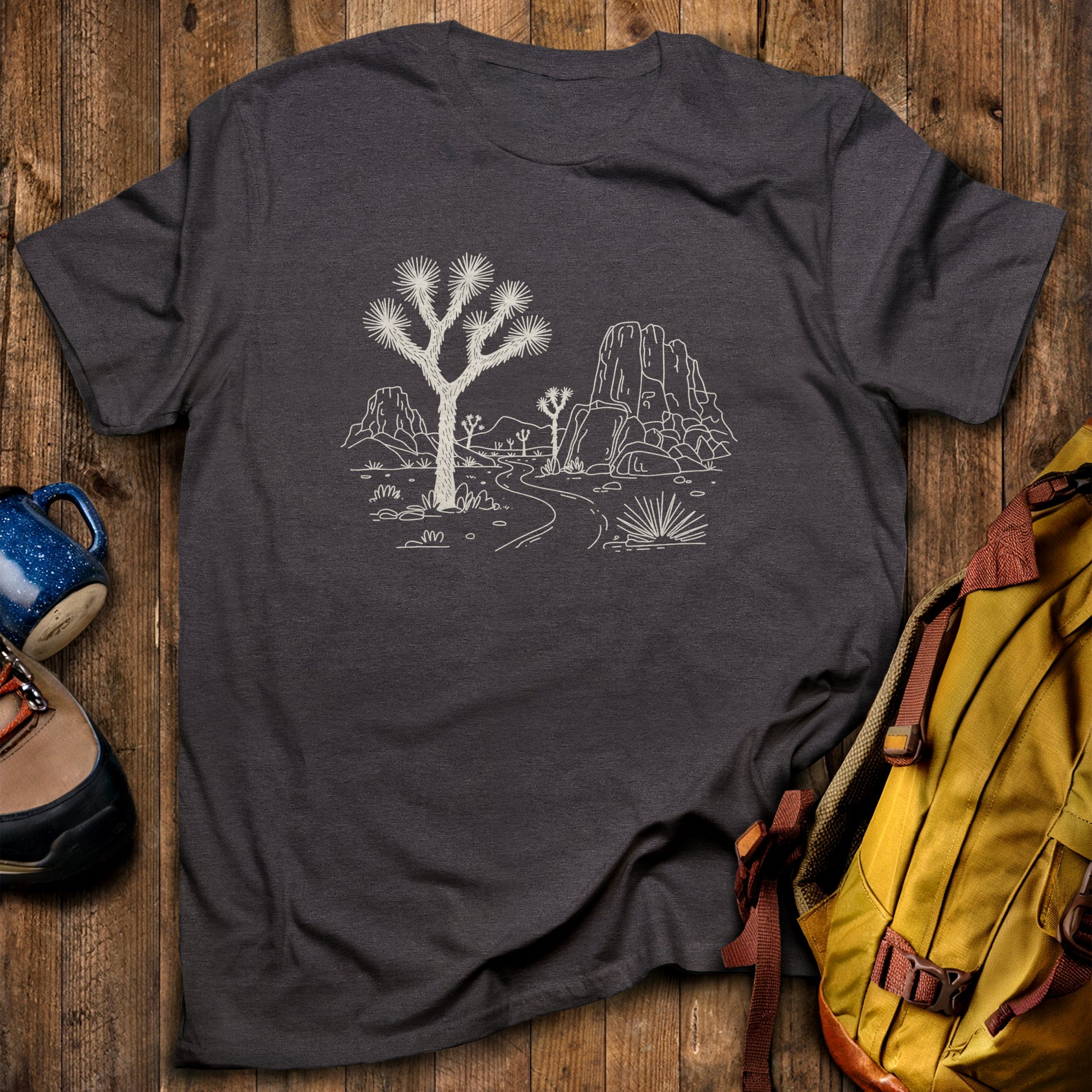 Joshua Tree Doodle T-Shirt Dark Heather Adventure and Outdoors Themed T-Shirt