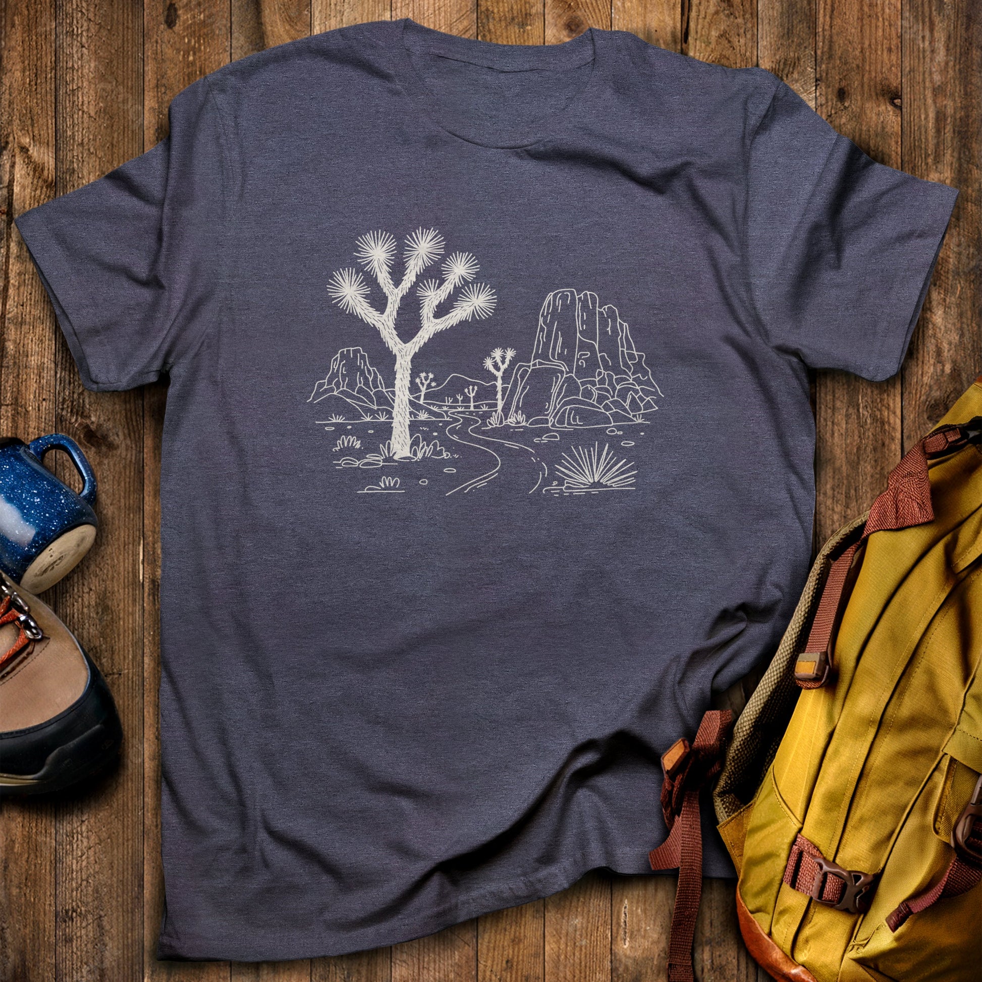 Joshua Tree Doodle T-Shirt Heather Navy Adventure and Outdoors Themed T-Shirt
