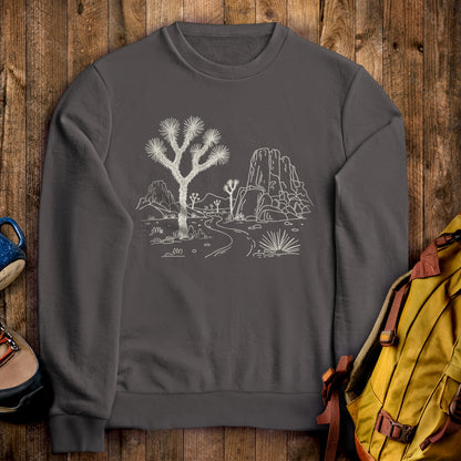 Joshua Tree Doodle Crewneck Sweatshirt Charcoal Adventure and Outdoors Themed Sweatshirt