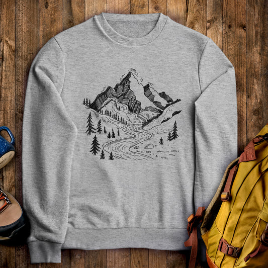 North Cascades Doodle Crewneck Sweatshirt Sport Grey Adventure and Outdoors Themed Sweatshirt