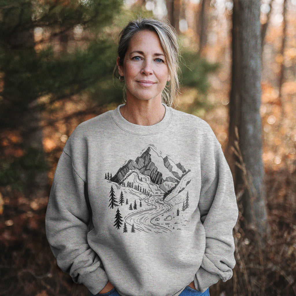 North Cascades Doodle Crewneck Sweatshirt Adventure and Outdoors Themed Sweatshirt