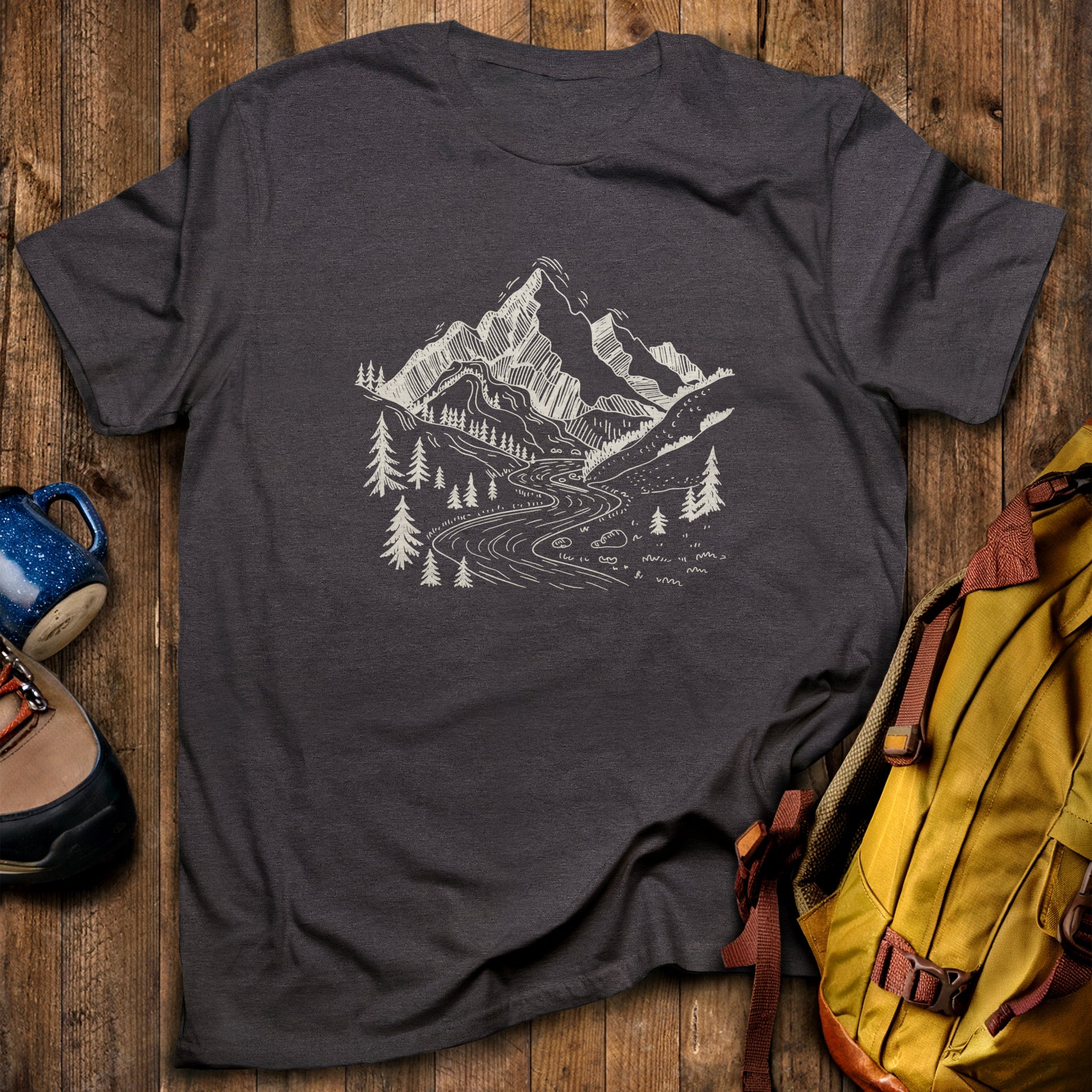 North Cascades Doodle T-Shirt Dark Heather Adventure and Outdoors Themed T-Shirt